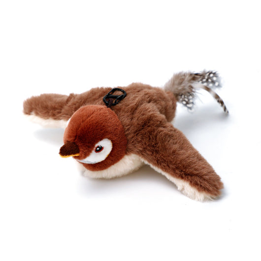 Plush woodpecker pet toy with a red crest, black and white body, speckled gray wings, and black tail feathers. - Image 7
