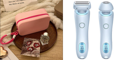 Light blue 2-in-1 electric shaver for women with interchangeable foil and epilator heads, digital display. - Image 14