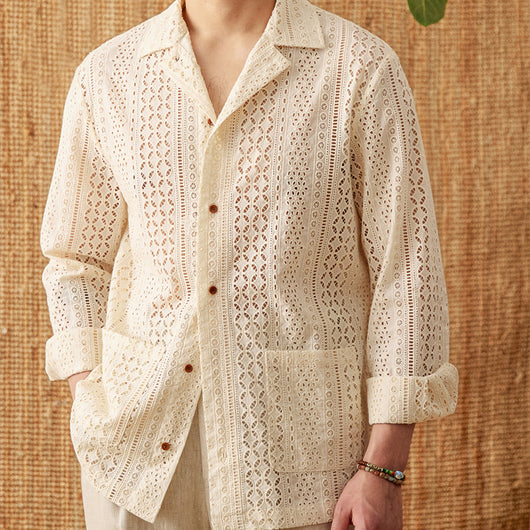 Camisa de Cuello Cubano Hueco de Algodón Manga Larga - Image 15
