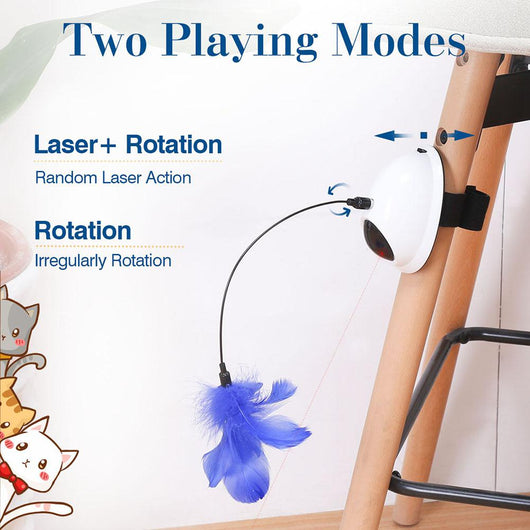 Electric cat toy with a white dome base, a flexible black rod, and a vibrant blue feather attachment. - Image 2