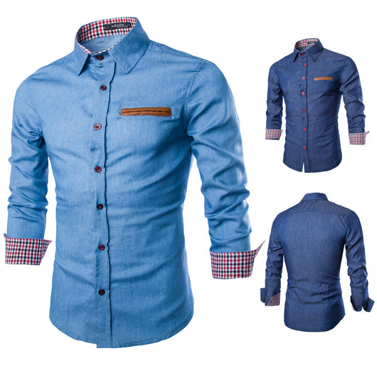 Camisa Vaquera Azul Entallada de Manga Larga para Hombre