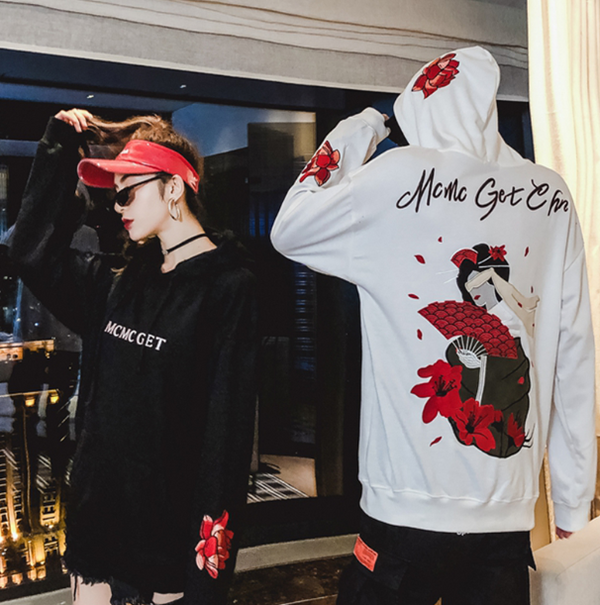 Sudadera Hoodie Oversized Bordada Otoño para Parejas