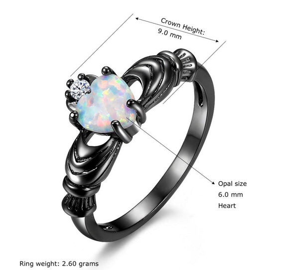Anillo Corona de Ópalo Corazón Acero Negro
