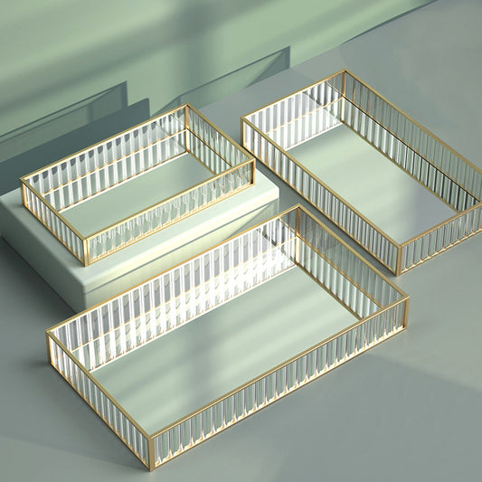 Bandeja de Almacenamiento Cristal Rayada Estilo Nórdico Lujo