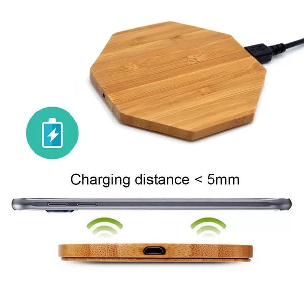 Cargador Inalámbrico 10W Bambú Natural con Diseño Moderno
