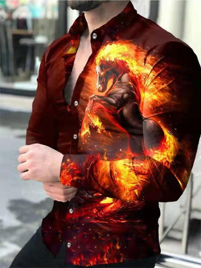 Camisa Manga Larga Estampado 3D Diseño Irregular Ajuste Slim Hombre Moda Urbana - Image 21