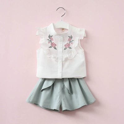 Conjunto de Chaqueta Bordada Floral y Short con Moño - Image 5