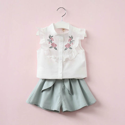 Conjunto de Chaqueta Bordada Floral y Short con Moño - Image 5