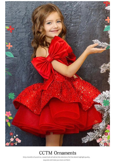 Vestido Princesa Niña Falda Tutú Rojo con Lentejuelas y Moño - Image 13