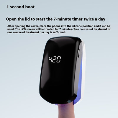 Black UV onychomycosis laser light lamp with a blue interior, partially open, for nail fungus cleaning and quick-drying. - Image 3
