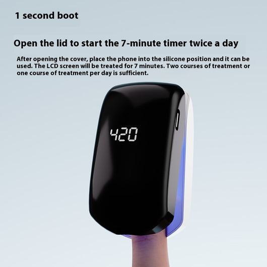 Black UV onychomycosis laser light lamp with a blue interior, partially open, for nail fungus cleaning and quick-drying. - Image 3
