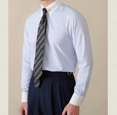 Camisa de Negocio Italiana a Rayas, Cuello Italiano, Manga Larga sin Planchado - Image 10