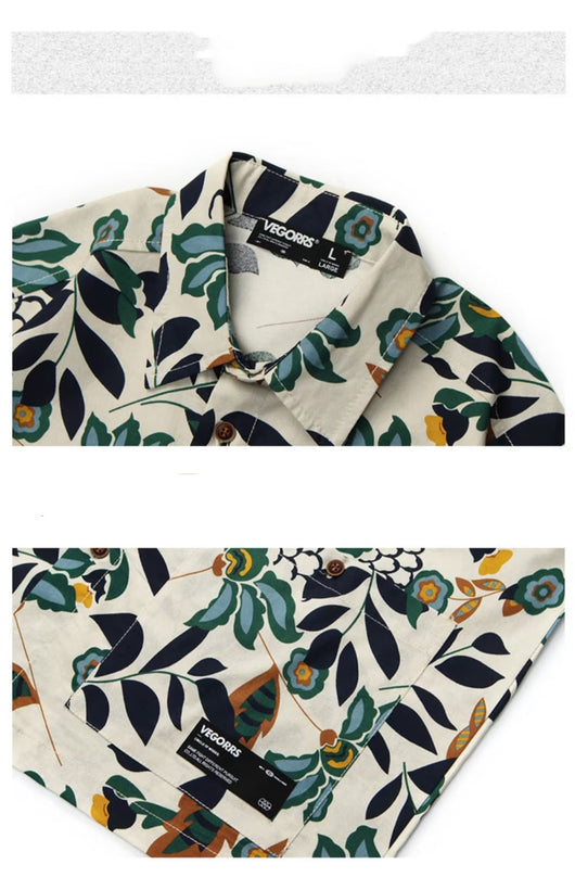 Camisa Retro Floral Estampado Completo Manga Corta Unisex - Image 6