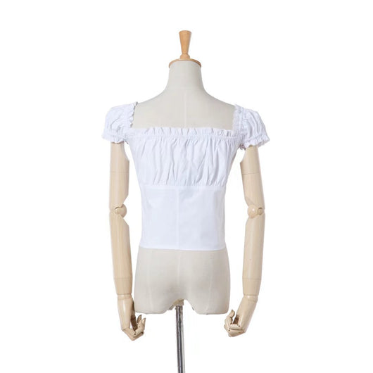 Blusa Retro con Mangas Abullonadas y Detalles de Madera para Mujer - Image 2