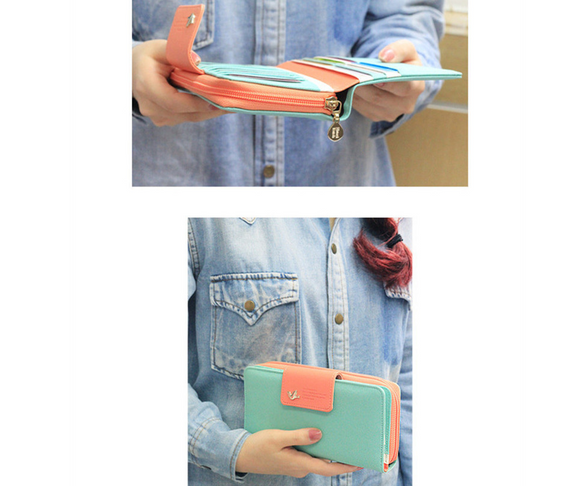 Billetera Retro con Cierre Largo para Mujer - Monedero Clutch con Clip para Billetes