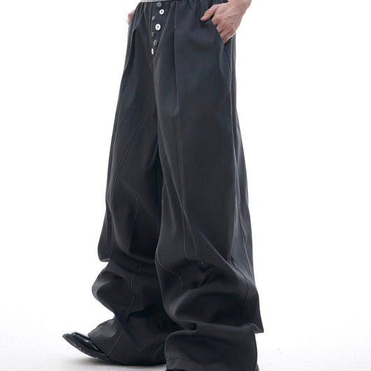 Pantalón Casual Relajado con Diseño de Botones Abiertos