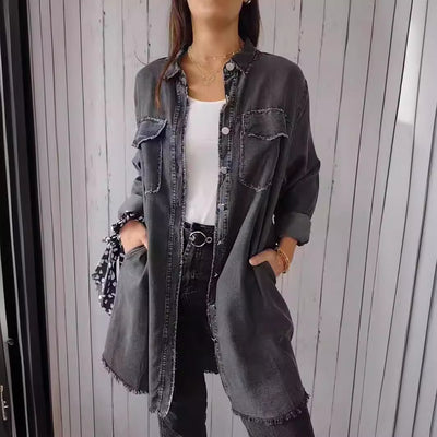 Camisa Chaqueta Casual de Tela Tipo Denim - Image 4