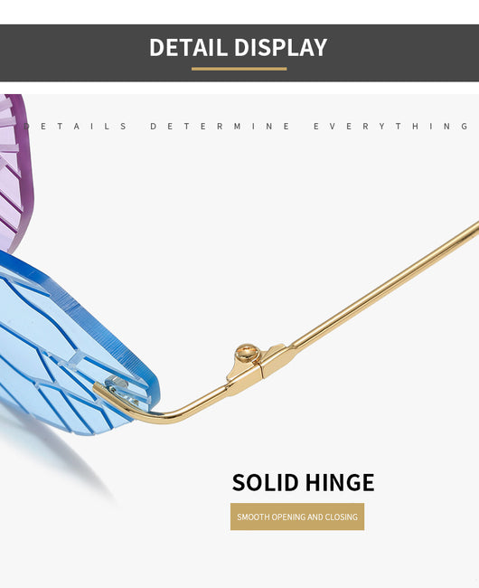 Light green rimless butterfly sunglasses with gold metal frames, featuring a unique veined lens design. - Image 12