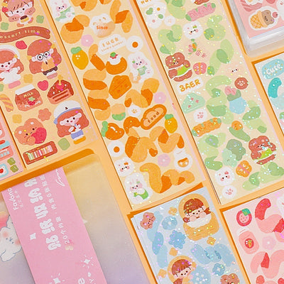 10 sheets of cute, colorful journal stickers with various cartoon characters, animals, and food designs. - Image 5