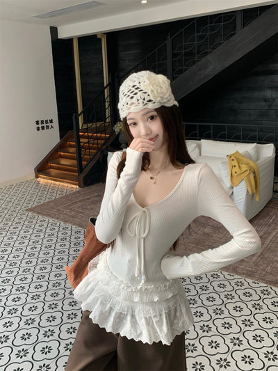 Blusa Larga Ajustada con Cuello V y Detalles Combinados para Mujer - Image 13