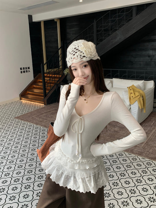 Blusa Larga Ajustada con Cuello V y Detalles Combinados para Mujer - Image 13