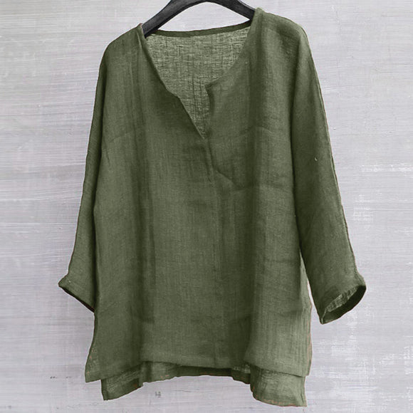 Camisa de Algodón y Lino con Cuello Mao