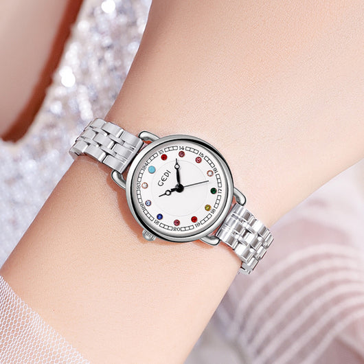 Reloj de Acero Inoxidable para Mujer con Piedra de Nacimiento - Lujo Minimalista Resistente al Agua - Image 4