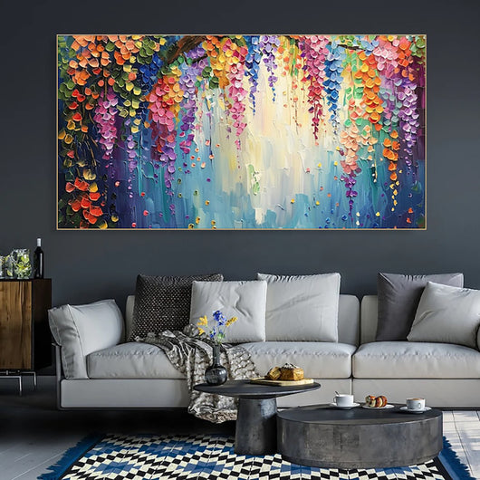 Cuadro de Flores Abstracto Moderno - Óleo Artesanal con Textura 3D para Sala de Estar