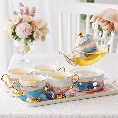 Juego de Tazas de Té en Cerámica y Vidrio con Diseño Floral Inglés - Image 10