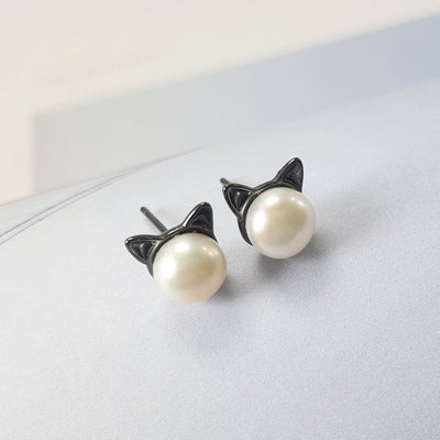 Aretes de Plata 925 con Perlas de Agua Dulce y Diseño de Orejas de Gato - Image 9
