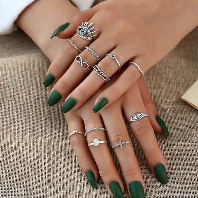 Set de 12 Anillos Articulados con Cristales Brillantes - Diseño Retro Cruzado - Image 5