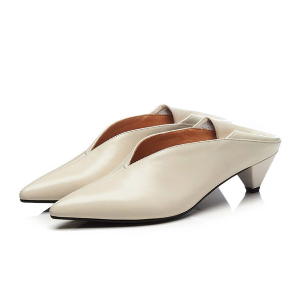 Zapatos de Tacón Medio Punta Fina Estilo Clásico para Mujer