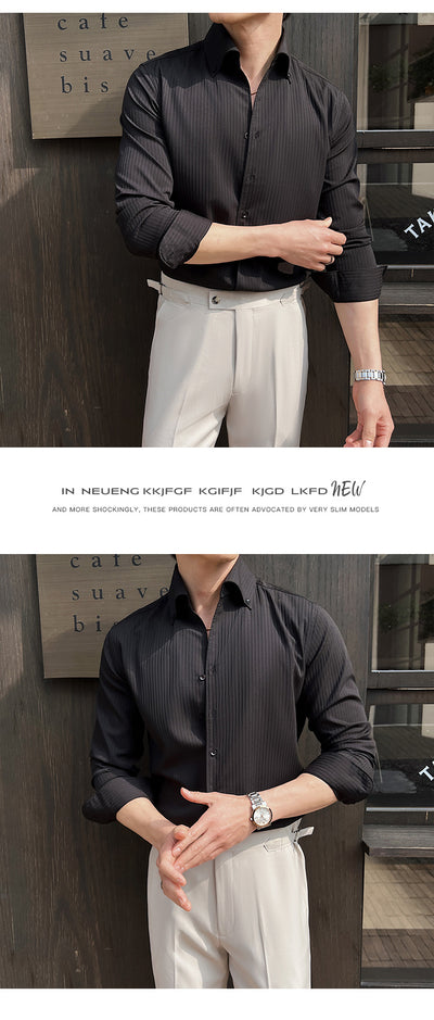 Camisa de Manga Larga con Rayas Oscuras Cuello en V para Hombre - Image 18