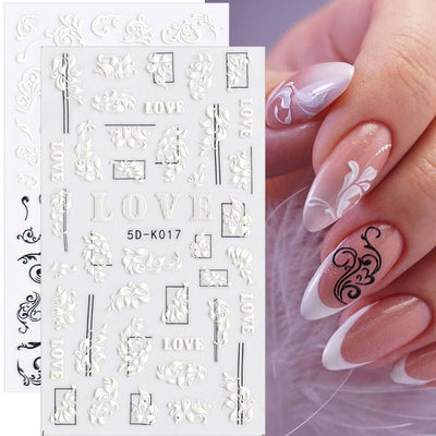 Pegatinas de Uñas de Encaje Blanco Hueco 3D Diseño Mariposa para Novia