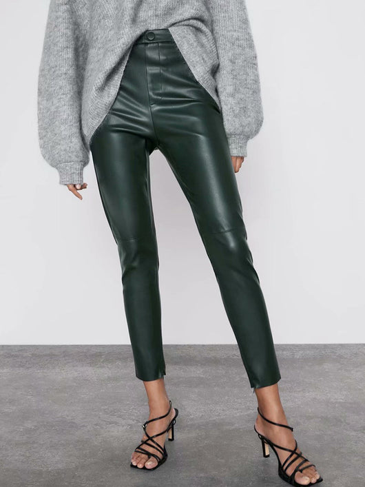 Pantalones de Cuero con Abertura Lateral - Diseño Versátil Todo Uso - Image 4