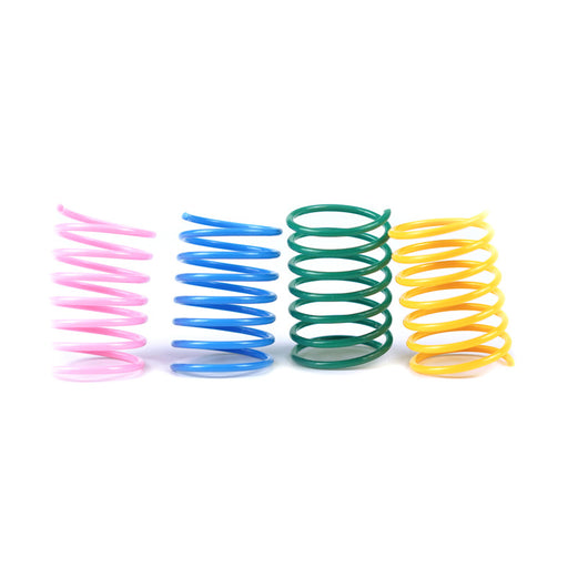 Four colorful plastic spring cat toys in blue, green, yellow, and pink on a white background. - Image 8