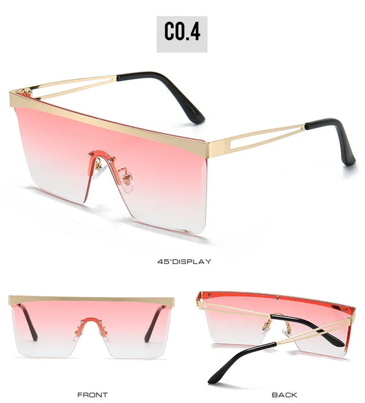 Gold frame square sunglasses with a one-piece gradient blue lens and black temple tips. - Image 22