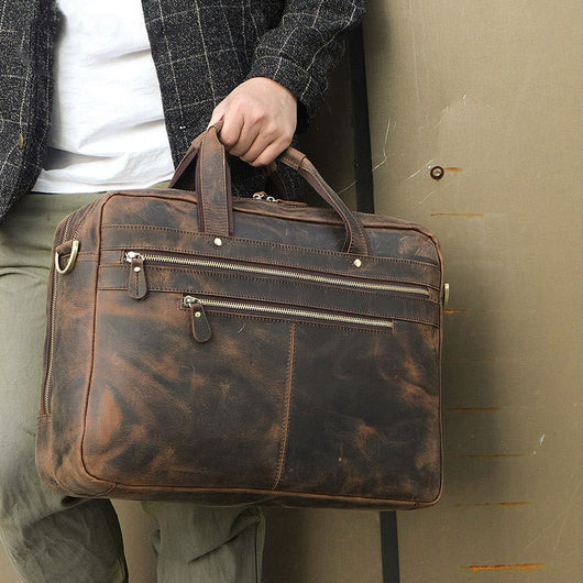 Maletín de Cuero Vintage Crazy Horse para Hombre