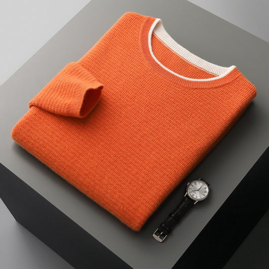 Suéter Tejido Falso Dos Piezas con Cuello Redondo Estilo Waffle
