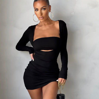Vestido Ajustado con Escote Profundo y Pecho Envuelto de Manga Larga - Image 20