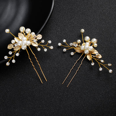 Tocado de Joyería Nupcial Hecho a Mano con Perlas y Flores en Horquilla en U - Image 4