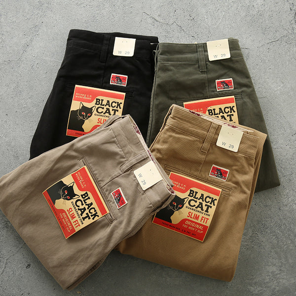 Pantalones Casuales Rectos de Algodón Twill Retro para Hombre