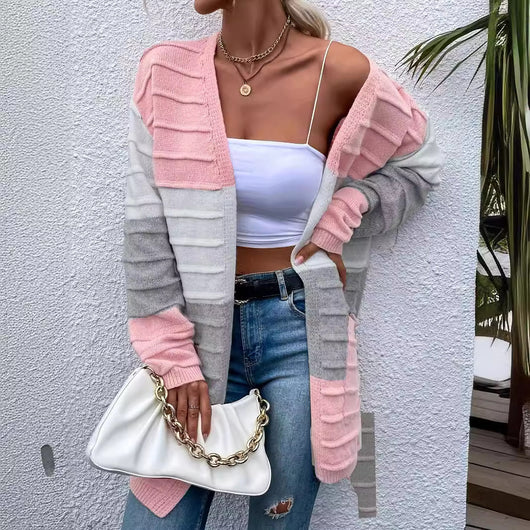 Cardigan Rayado de Moda para Mujer con Bolsillos Grandes - Abrigo Versátil Otoño Invierno - Image 3