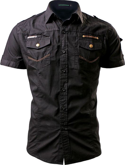 Camisa Casual Monocromática de Manga Corta para Hombre - Image 12