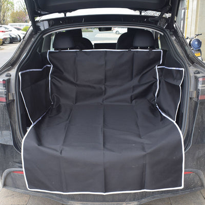 Black dog car mat covering the trunk and rear seat of a grey SUV, with a German Shepherd lying on it. - Image 3