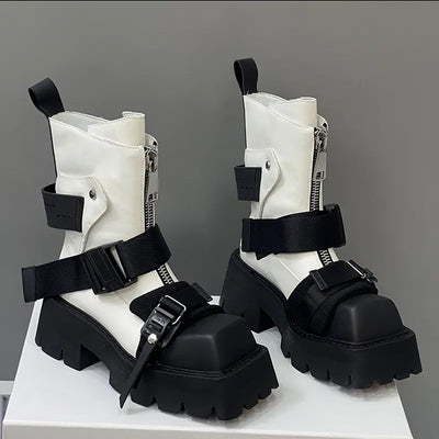 Botines de Cuero con Punta Cuadrada y Suela Gruesa para Mujer - Image 8