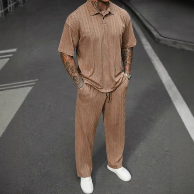 Conjunto Polo Jacquard Texturizado para Hombre - Pantalón Corto Casual dos Piezas - Image 4
