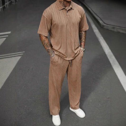 Conjunto Polo Jacquard Texturizado para Hombre - Pantalón Corto Casual dos Piezas - Image 4