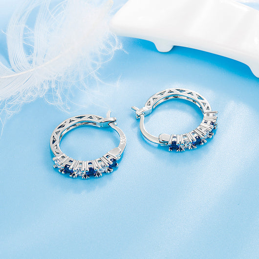 Aretes de Diamantes y Cristal Azul Zircón - Diseño Europeo Elegante - Image 3