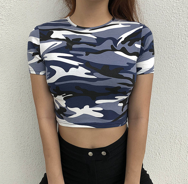 Chaqueta T-shirt Camuflaje Manga Corta para Mujer - Moda Casual Internacional